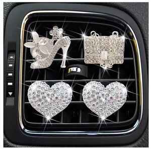 🆕 Bling High Heel Shoe and Bag Air Vent Clips, 4 Pcs Crystal Heart